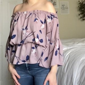 Off the Shoulder Floral 3/4 Sleeve Blouse